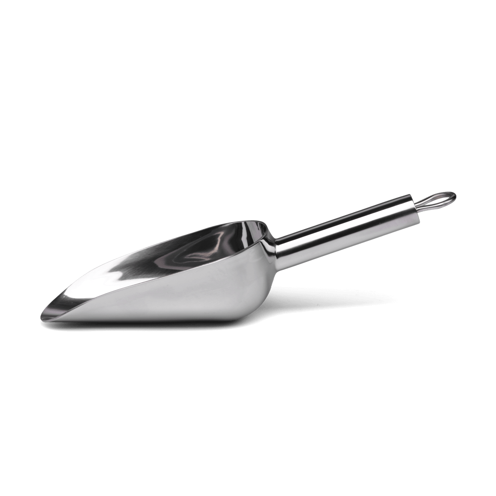 Abwiegeschaufel Edelstahl - bis 60 g Mehl Abwiegeschaufel aus Edelstahl bis ca. 60 g Mehl ohne Hintergrund.