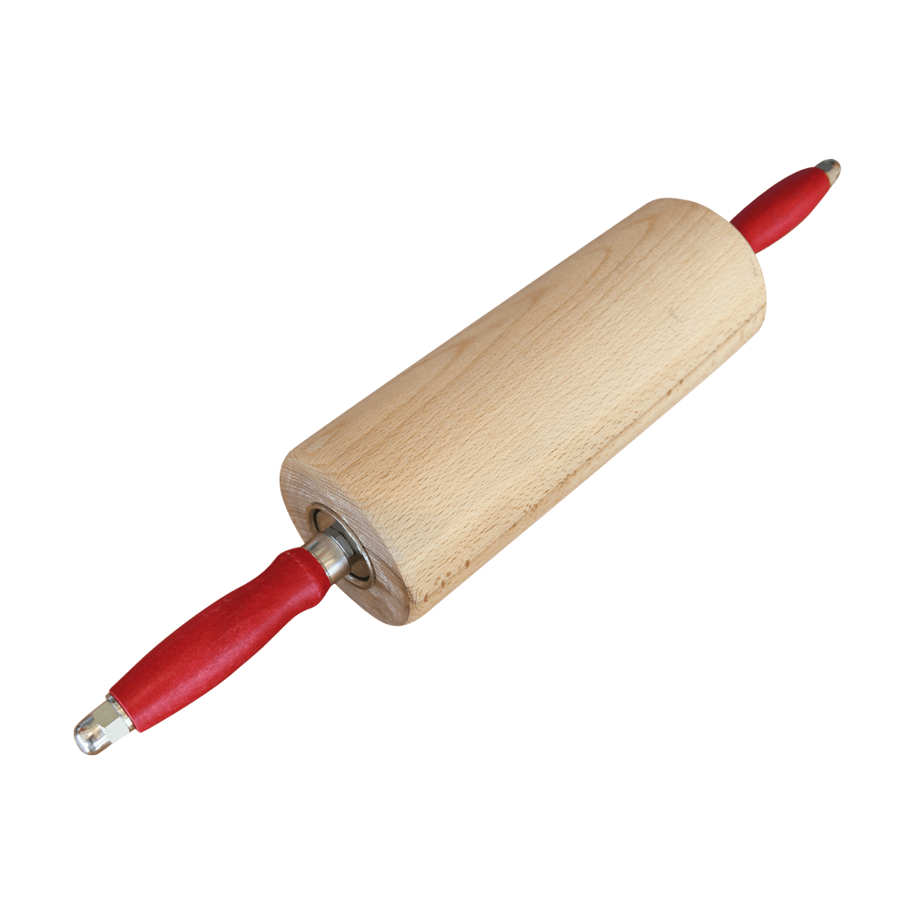 Profi-Wellholz 25 cm Wellholz mit roten Griffen ohne Hintergrund.