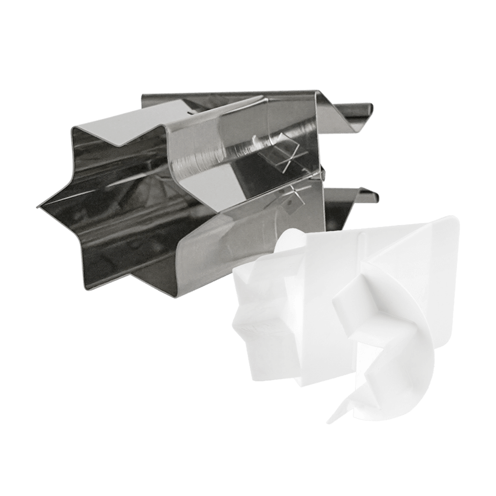 Zimtsternausstecher Zimtsternausstecher zum auseinanderklappen. Einmal aus Edelstahl mit dem Durchmesser 5 Zentimeter und einmal aus Plastik mit dem Durchmesser 4 cm