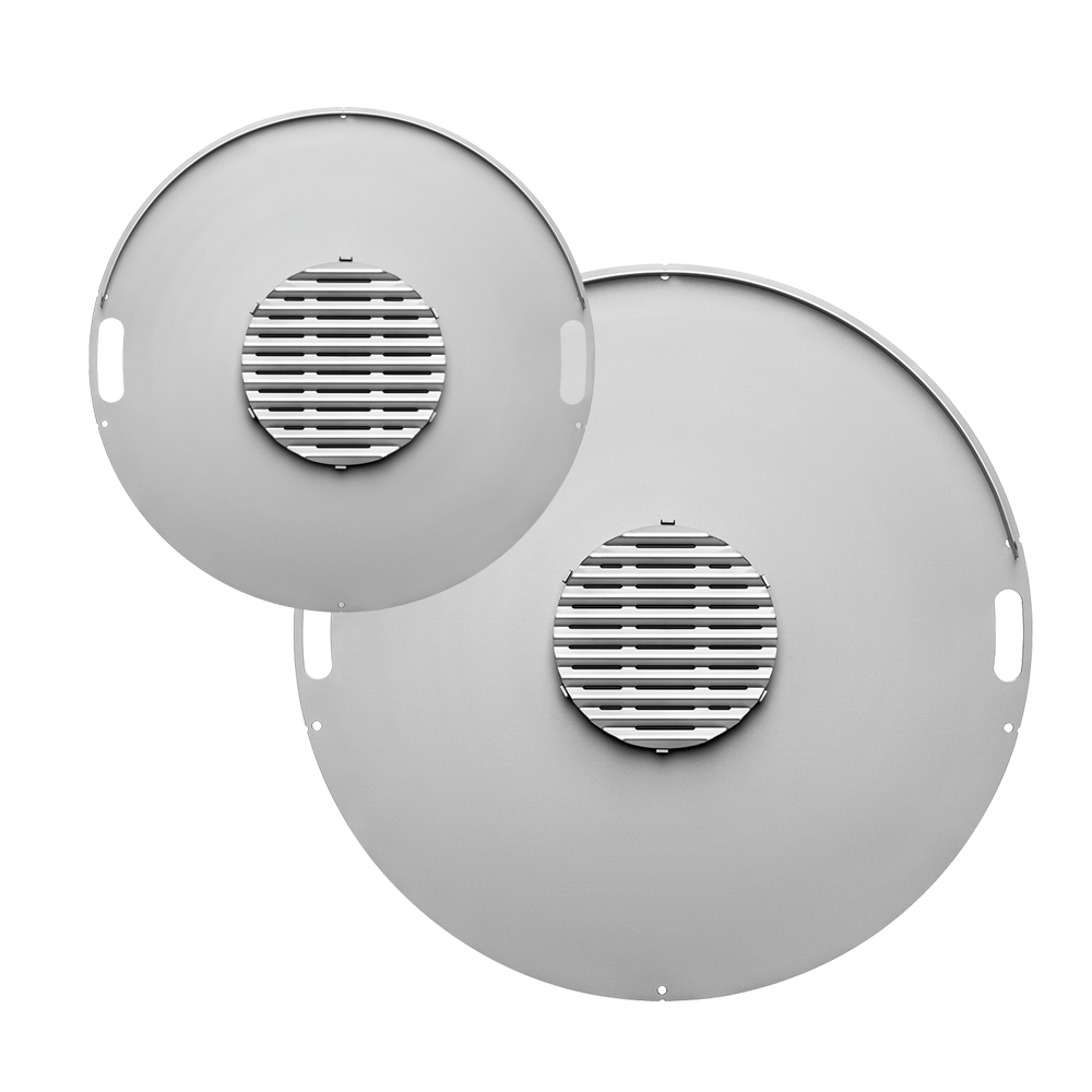 die große und kleine Feuerplatte von oben mit Grillrost und Randleiste