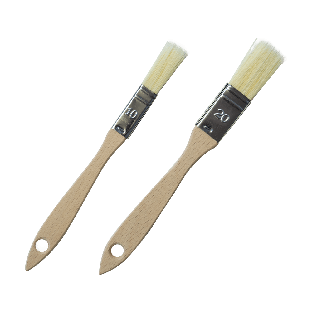 Reinigungspinsel Zwei Reinigungspinsel mit Holzgriff und Naturborsten. die Pinsel haben 2 unterschiedliche Größen. 10 Millimeter und 20 Millimeter.