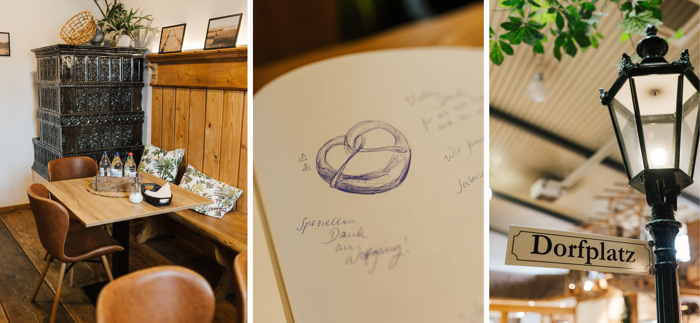 Impressionen aus dem Backdorf Gästecafe, Gästebuch und Dorfplatz im Backdorf