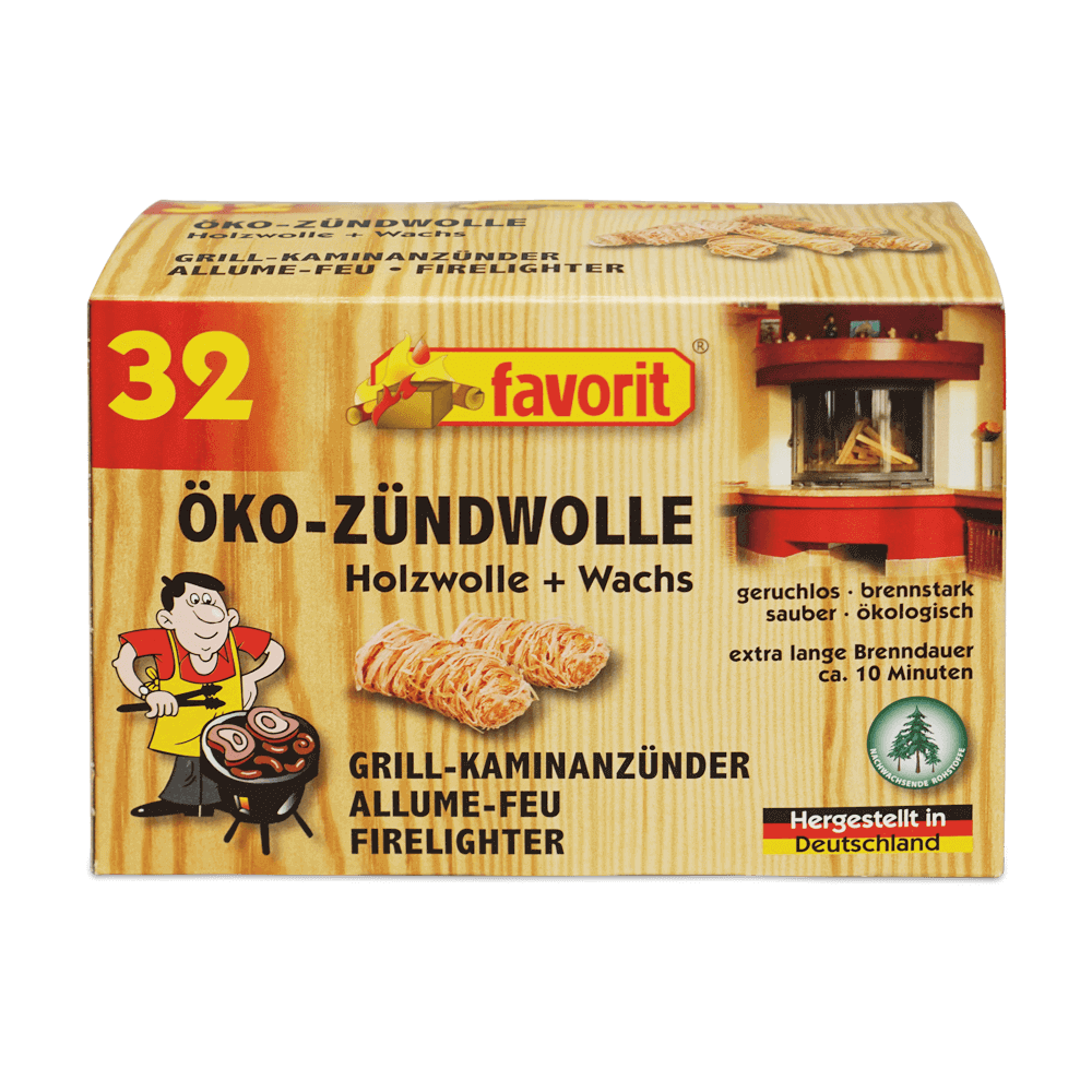 rechteckige Verpackung für Holzwoll-Feueranzünder. 