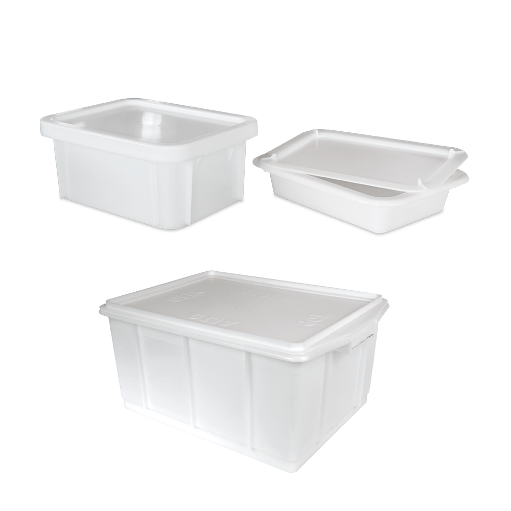 Teigwannen 3 Teigwannen mit Deckel in unterschiedlichen Größen ohne Hintergrund abgebildet