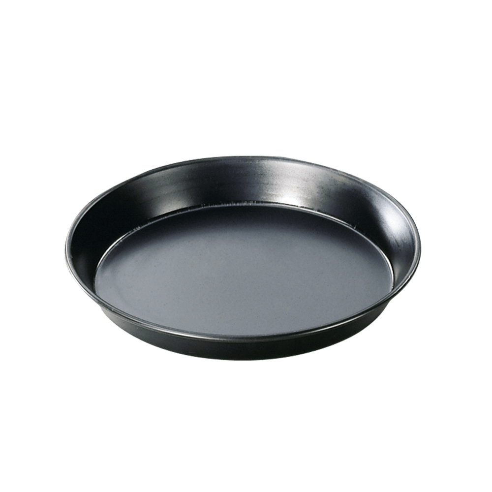 Blauglanzrundform Ø 32 cm Eine schwarze Blauglanzrundform mit dem Durchmesser 32 Zentimeter und der Höhe von 4 Zentimeter ist ohne Hintergrund abgebildet