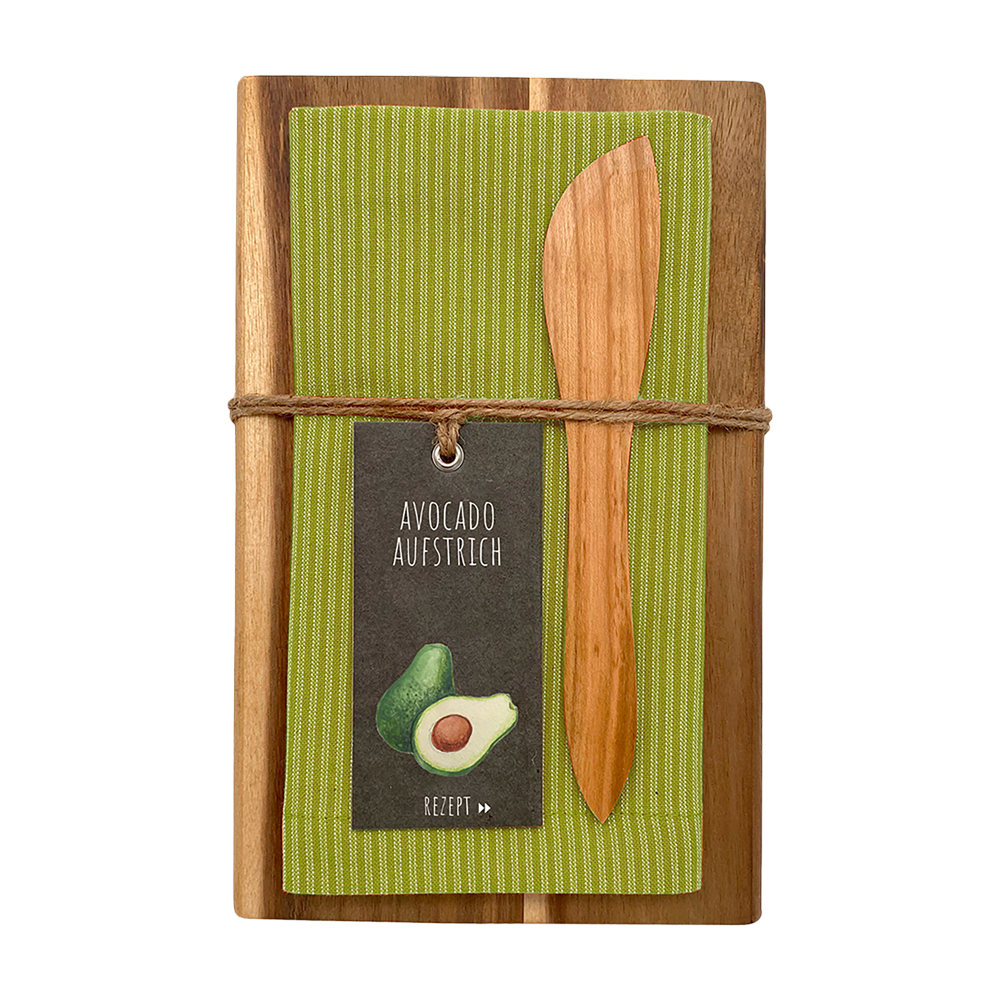 Vesperbrett & Aufstrichmesser mit Geschirrtuch - grün