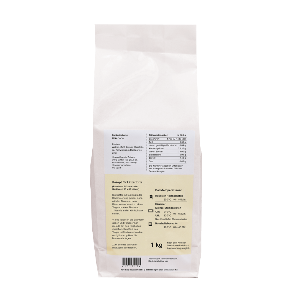 Linzerttorte Backmischung Mehlpackung Rückseite Linzer-Torte