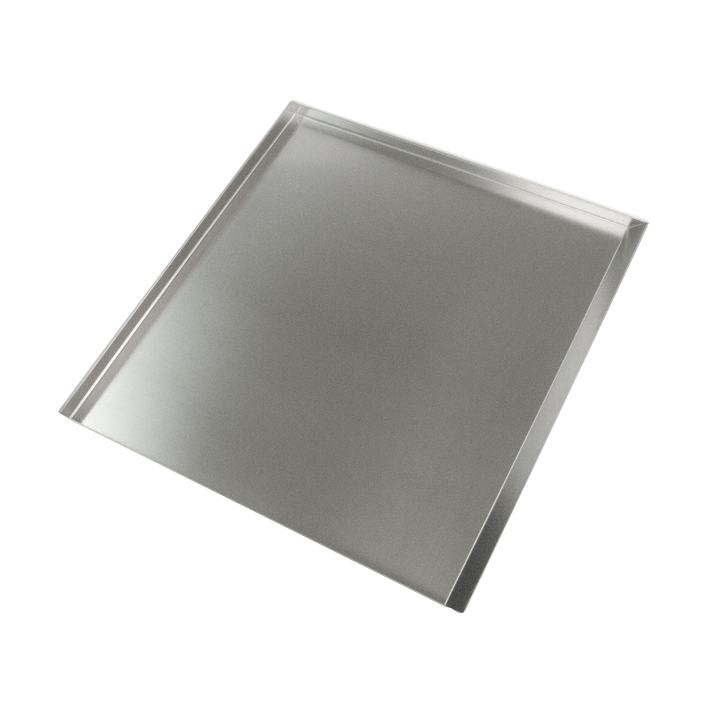 Backblech aus Aluminium mit den Maßen 64 auf 64 Zentimetern und einer Randhöhe von 3 Zentimetern ohne Hintergrund