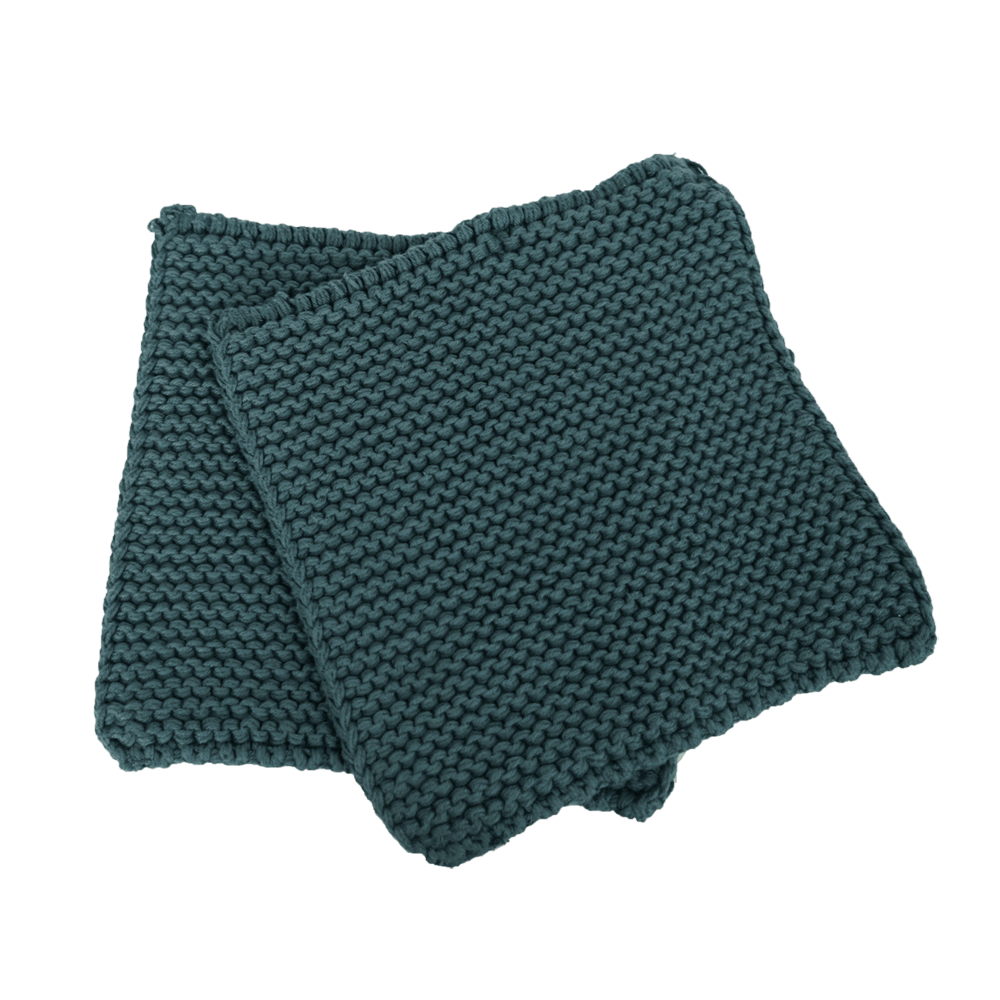 Hochwertige Topflappen aus Baumwolle Ein paar Topflappen in dunklem Antikblau ohne Hintergrund