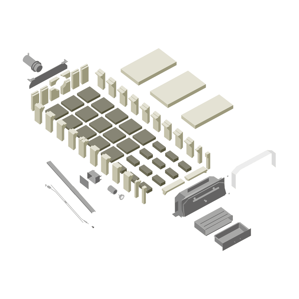 Bausatz HABO 15 D Explosionszeichnung des Bausatz HABO 15 D ohne Hintergrund.