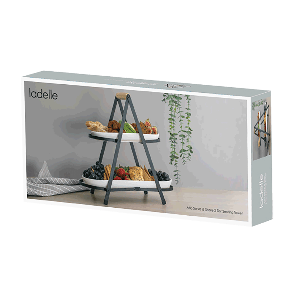 Karton-Verpackung des Servierturm 2-etagig, ohne Hintergrund.