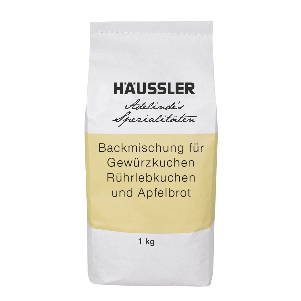 Backmischung für Gewürz-/Rührlebkuchen und Apfelbrot 1 kg Weiße Verpackung mit gelbem Aufkleber - Backmischung für Gewürzkuchen, Rührlebkuchen und Apfelbrot