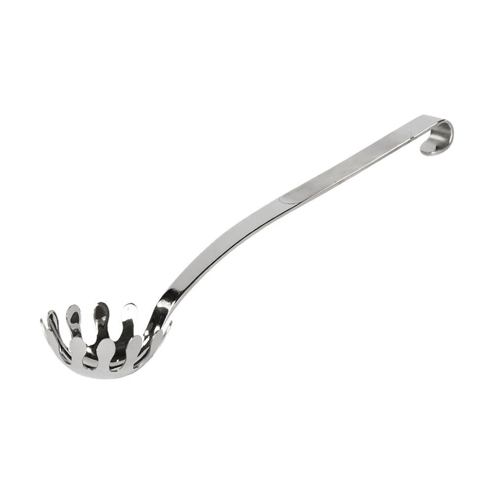 Spaghettilöffel aus rostfreiem Edelstahl ohne Hintergrund.