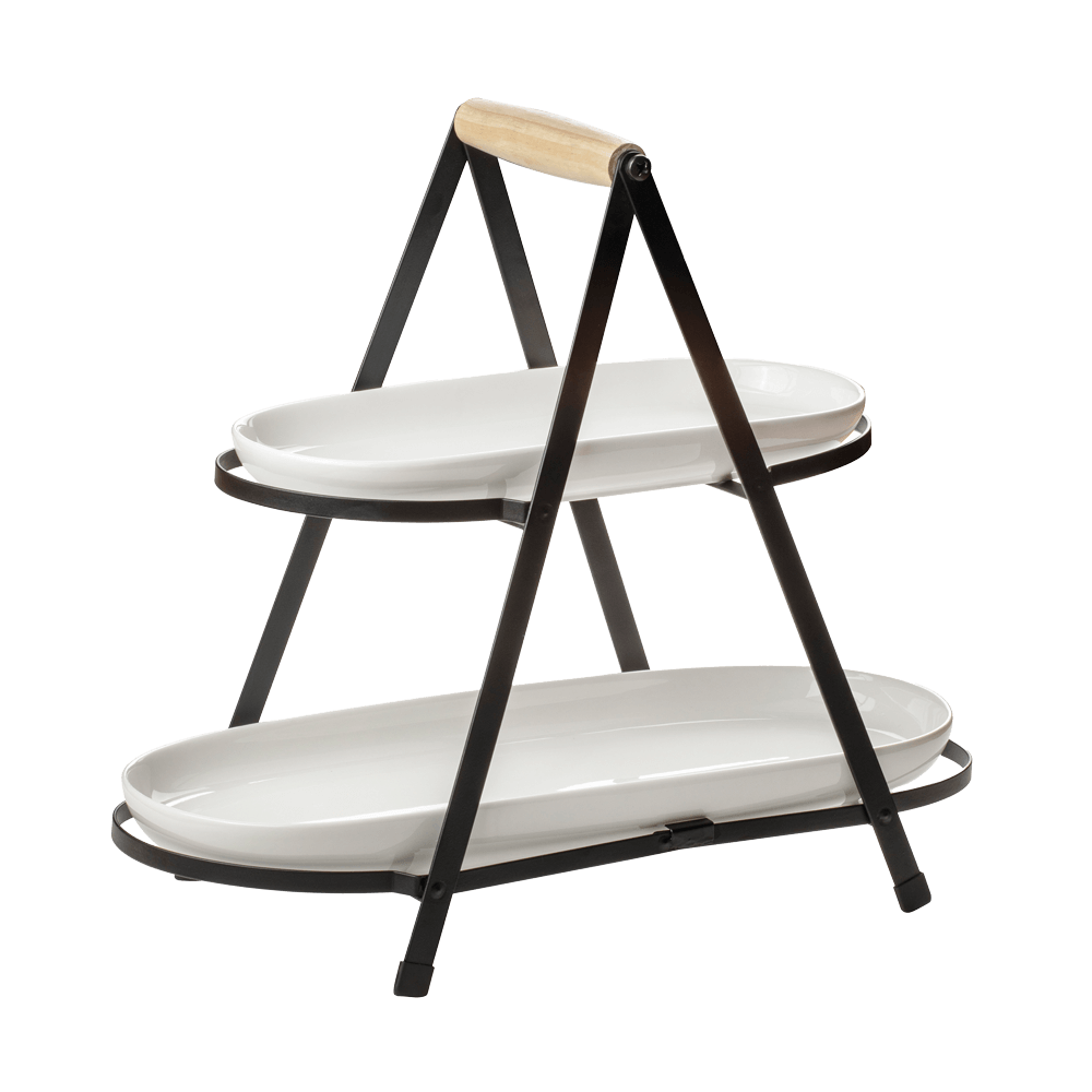 Aufgestellter, 2-etagiger Servierturm ohne Hintergrund.