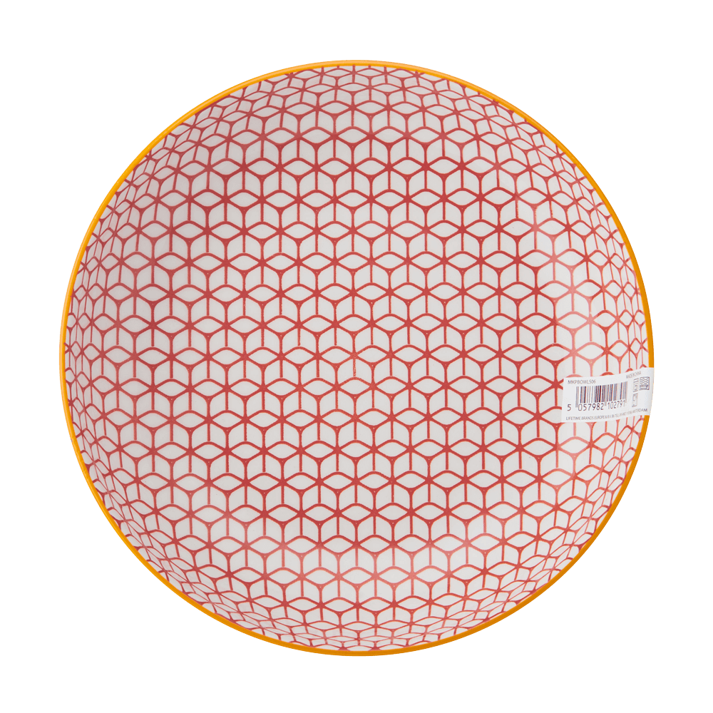 Pasta Bowl - Gemoetric blue Pasta Bowl mit rotem Muster innen, ohne Hintergrund.