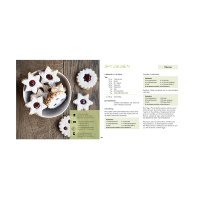 Häussler-Buch: Glutenfrei Backen Ein Auszug aus dem Häussler Buch: Glutenfrei Backen. Auf der Seite ist das Rezept "Spitzbuben" abgebildet.