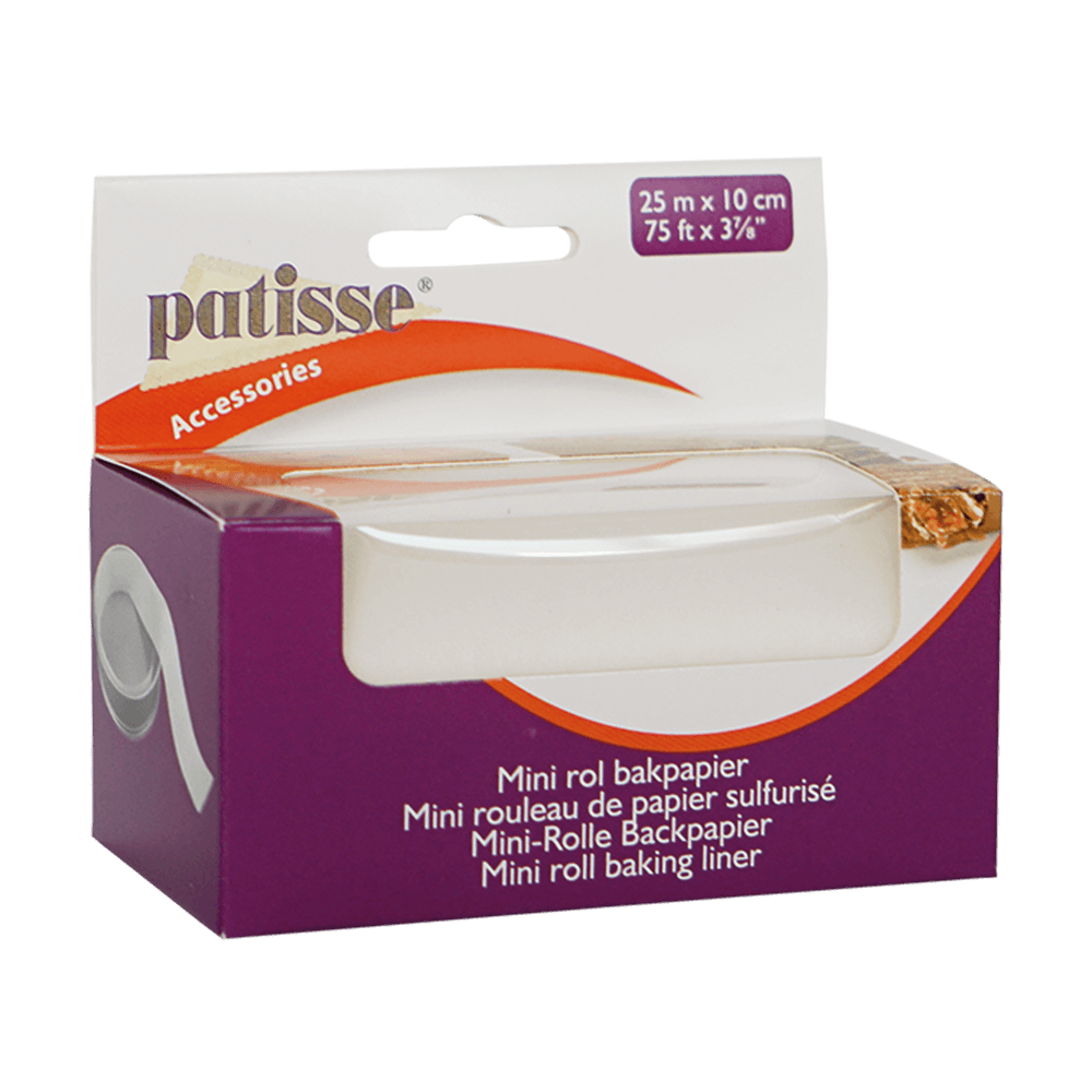 Mini-Rolle Backpapier Mini Backpapierrolle in der Papierverpackung ohne Hintergrund.