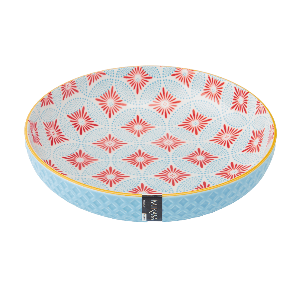 Pasta Bowl - blue mosaic Pasta Bowl mit rot blauem Muster innen und blauem Muster außen, ohne Hintergrund.