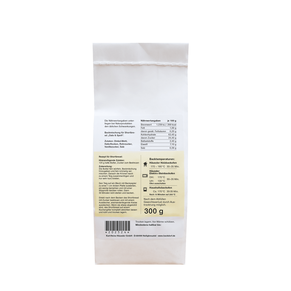 Backmischung Shortbread "Oats and Spelt" Rückseite Backmischung Shortbread "Oats and Spelt"